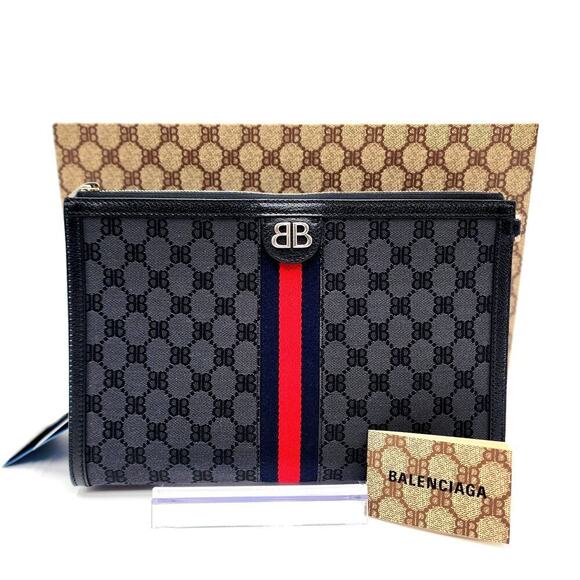 BALENCIAGA X GUCCI The Hacker Project Web Wristlet Clutch BB LIMITED EDITION - Picture 1 of 11